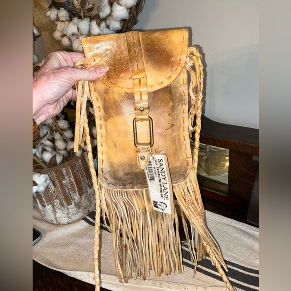 NWT Bed Stu SANDY LANE Tan Rustic White BFS Fringe Hobo Crossbody Bag MSRP $205 - Picture 3 of 11